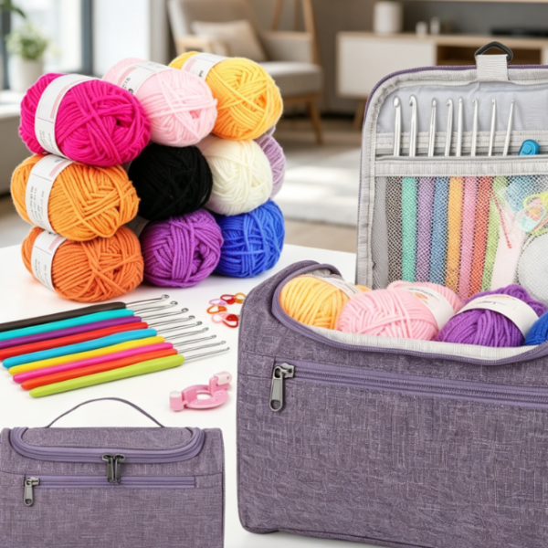 Purple Crochet Kit With Yarn And Storage Bag