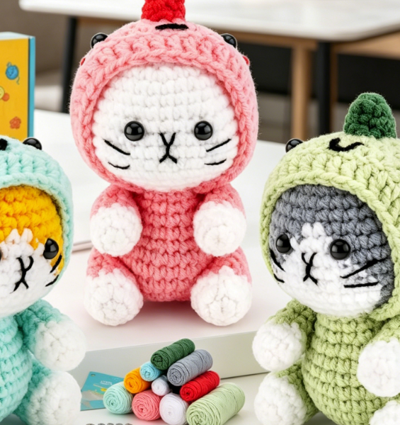 Dinosaur And Cat Crochet Kit With Video Tutorials